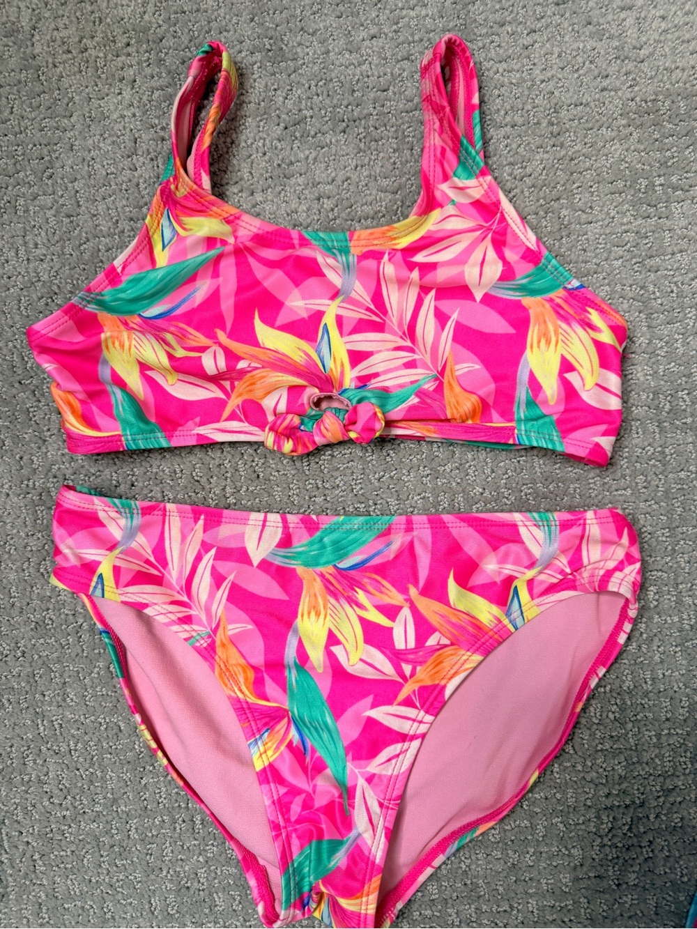 wonder nation Pink Tropical Knot Front Two-Piece Swim Set